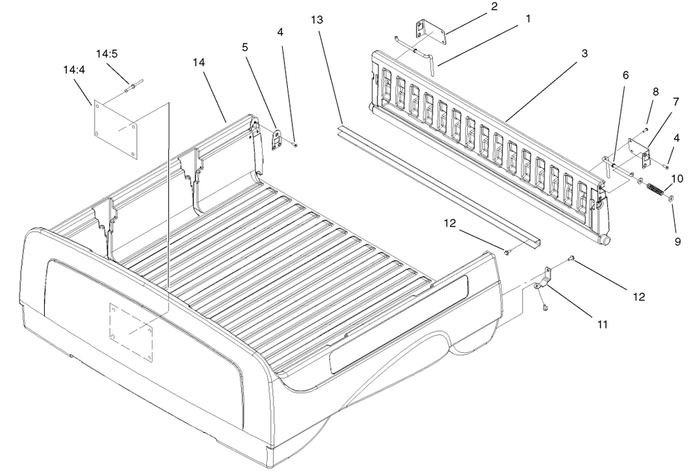 Tailgate Assembly Diagram and Parts List for 12003 210000001 - 210999999 Toro Lawn Tractor