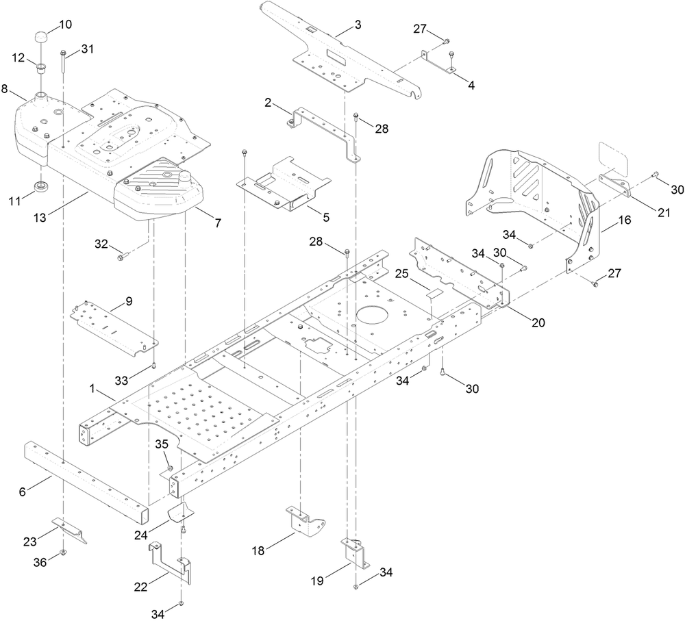 Frame Assembly Diagram and Parts List for 74785 400000000 - 999999999 Toro Lawn Tractor