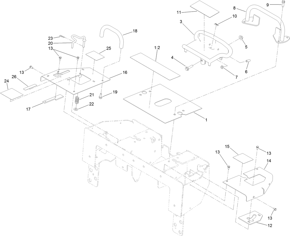 Control Handle And Reference Bar Assembly Diagram and Parts List for 22324 407960000 - 409359999 Toro Lawn Tractor Accessories