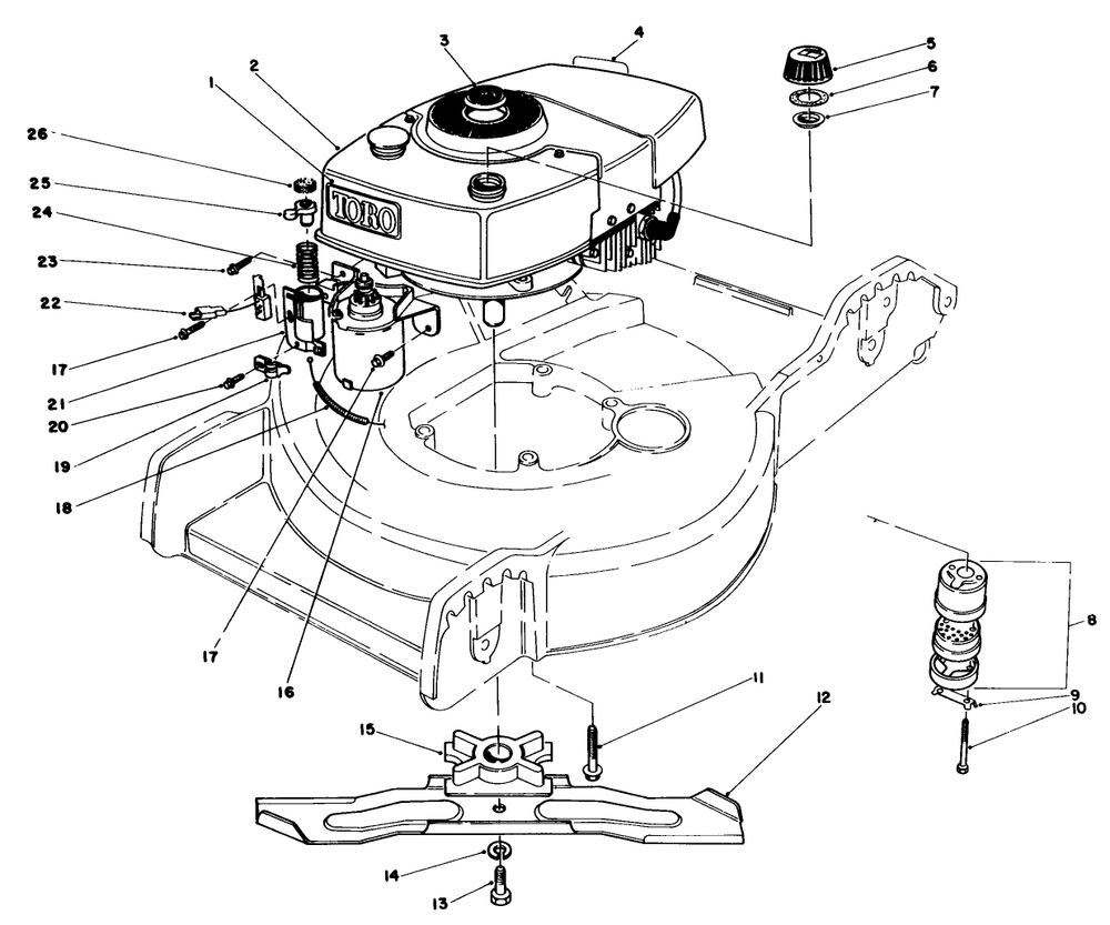 Engine Assembly Diagram and Parts List for 20574 6000001 - 6999999 Toro Lawn Mower