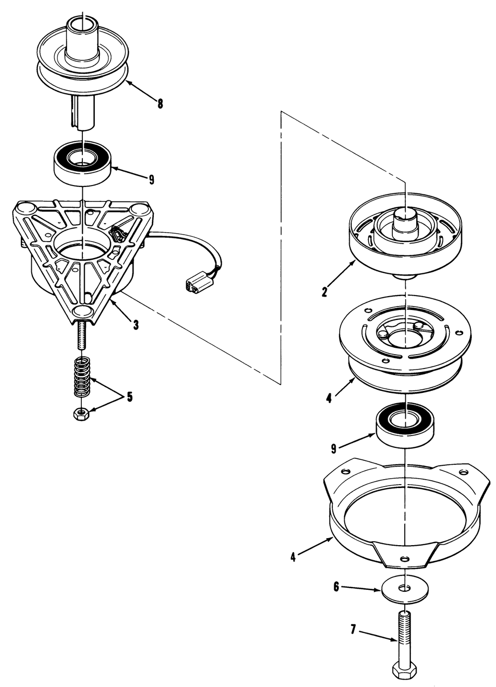 Engine Pulley & Pto Clutch Assembly Diagram and Parts List for R2-12O502 2000001 - 2999999 Toro Lawn Tractor