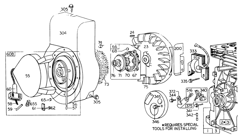 Rewind Starter Diagram and Parts List for 62923 8000001 - 8999999 Toro Leaf Blower / Vacuum