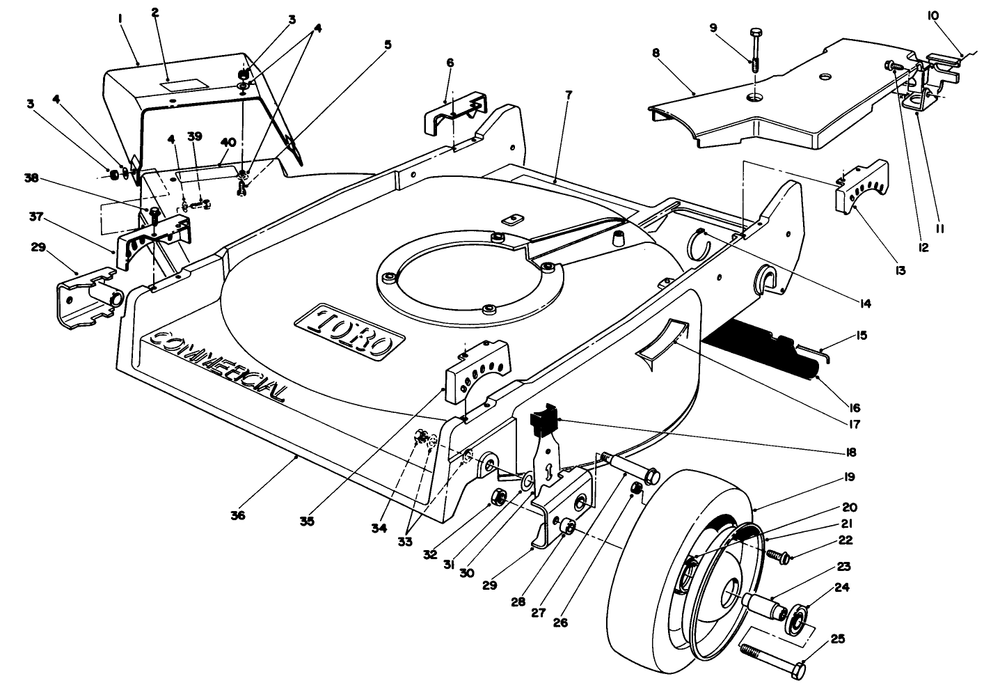 Housing Assembly (Model 22700c) Diagram and Parts List for 22700C 8000001 - 8999999 Toro Lawn Mower