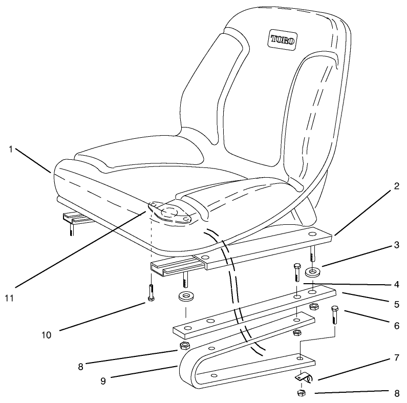 Seat Assembly Diagram and Parts List for 30611 990001 - 999999 Toro Lawn Tractor