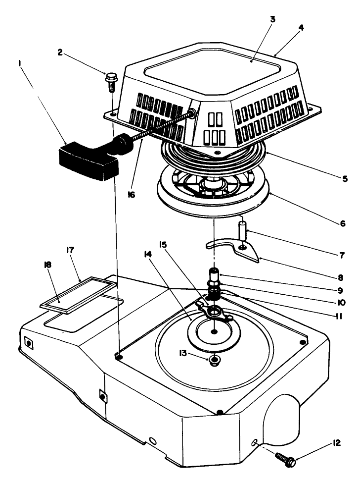 Recoil Assembly Diagram and Parts List for 22510 7000001 - 7999999 Toro Lawn Mower