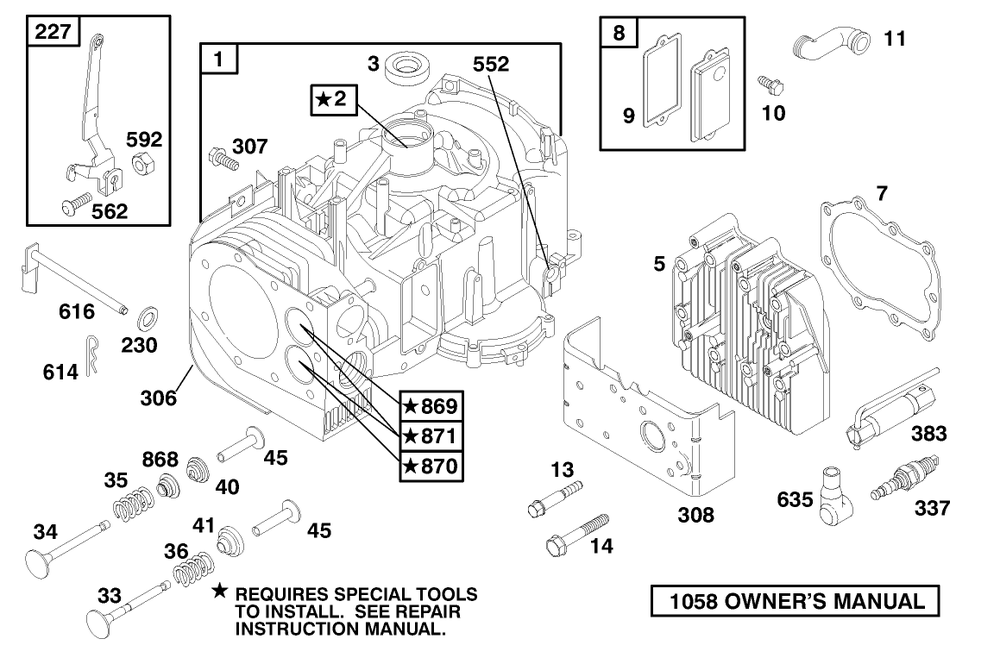 Engine Briggs & Stratton Model 195707-0421-E1 Diagram and Parts List for 70041 8900001 - 8999999 Toro Lawn Tractor