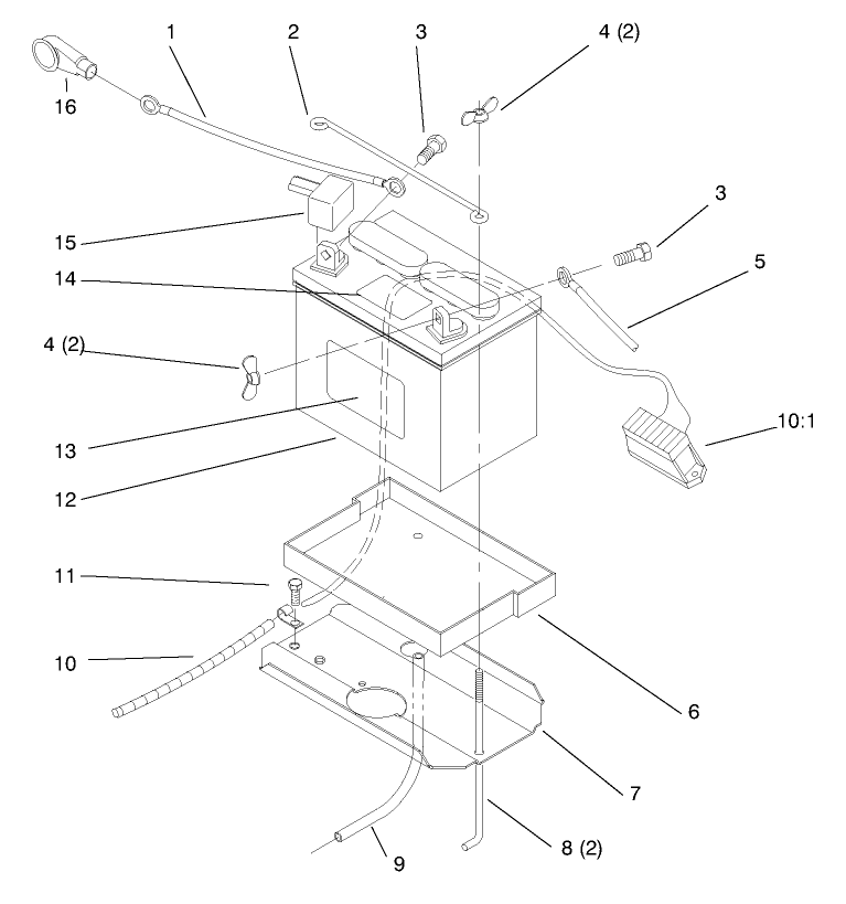 Battery Diagram and Parts List for 72110 8900600 - 8999999 Toro Lawn Tractor