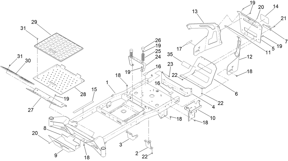 Frame Assembly Diagram and Parts List for 76501 400000000 - 415399999 Toro Lawn Tractor