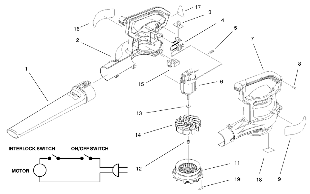 Blower Assembly Diagram and Parts List for 51549 99100001 - 99999999 Toro Leaf Blower / Vacuum