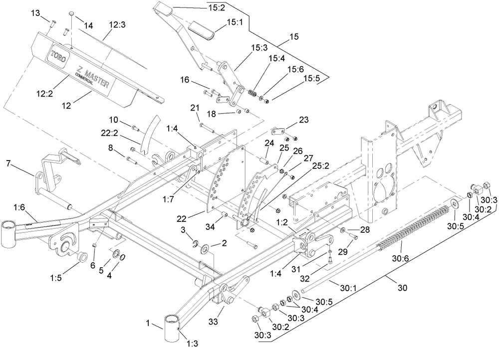 Front Frame Assembly Diagram and Parts List for 74269 (270000301-270999999)(2007) Toro Lawn Mower