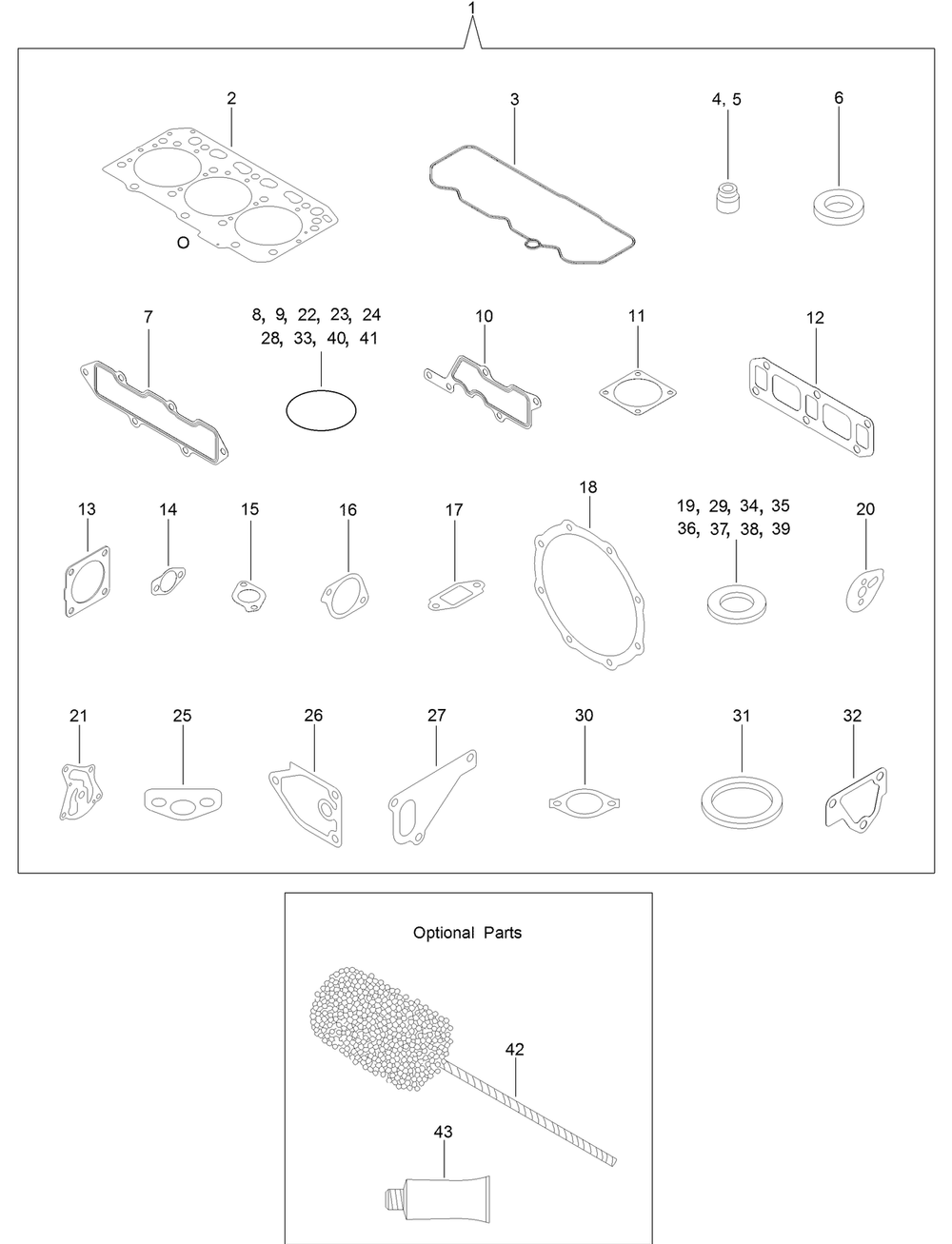 Gasket Set Diagram and Parts List for 25403 400000000 - 401399999 Toro Lawn Tractor Accessories