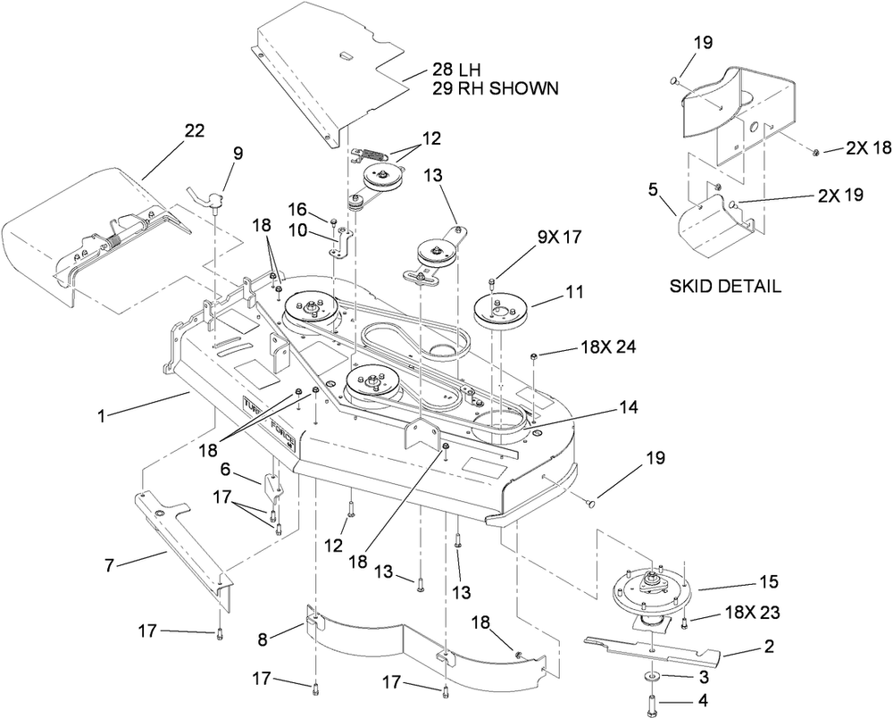 Deck Assembly 1 Diagram and Parts List for 74567TE (310000001-310999999)(2010) Toro Lawn Mower
