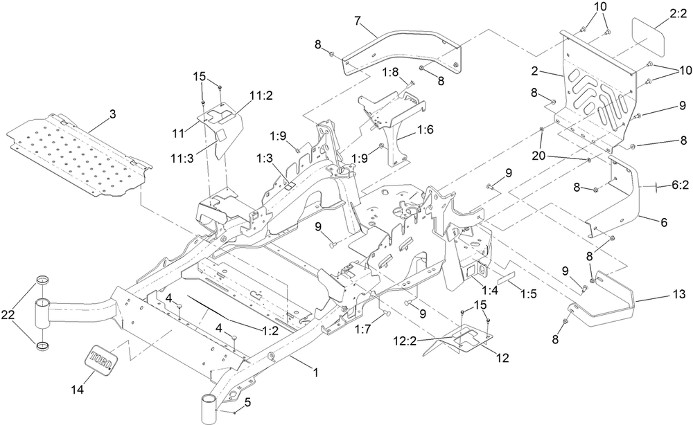 Frame Assembly Diagram and Parts List for 72930 413000000 - 414127755 Toro Lawn Tractor