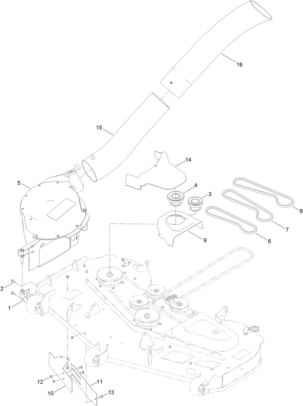 Blower And Tube  Assembly Diagram and Parts List for 79346 408863220 - 999999999 Toro Lawn Tractor