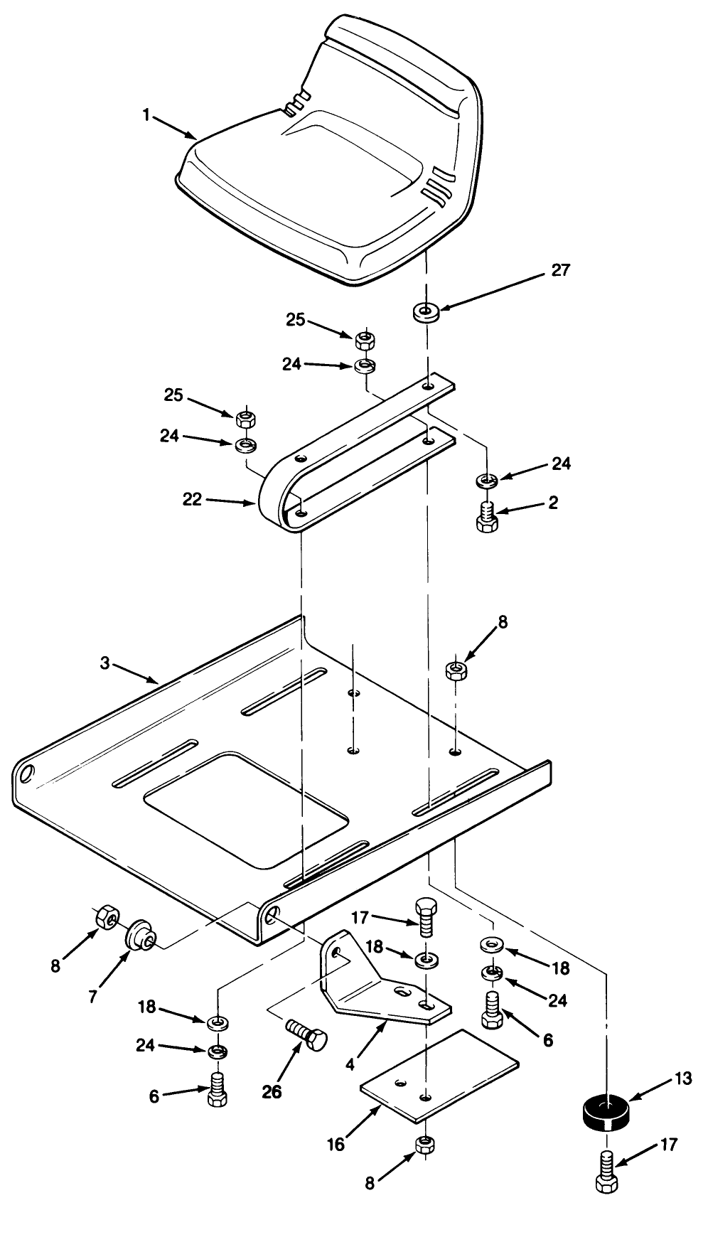 Seat Assembly Diagram and Parts List for R2-12O501 1000001 - 1999999 Toro Lawn Tractor