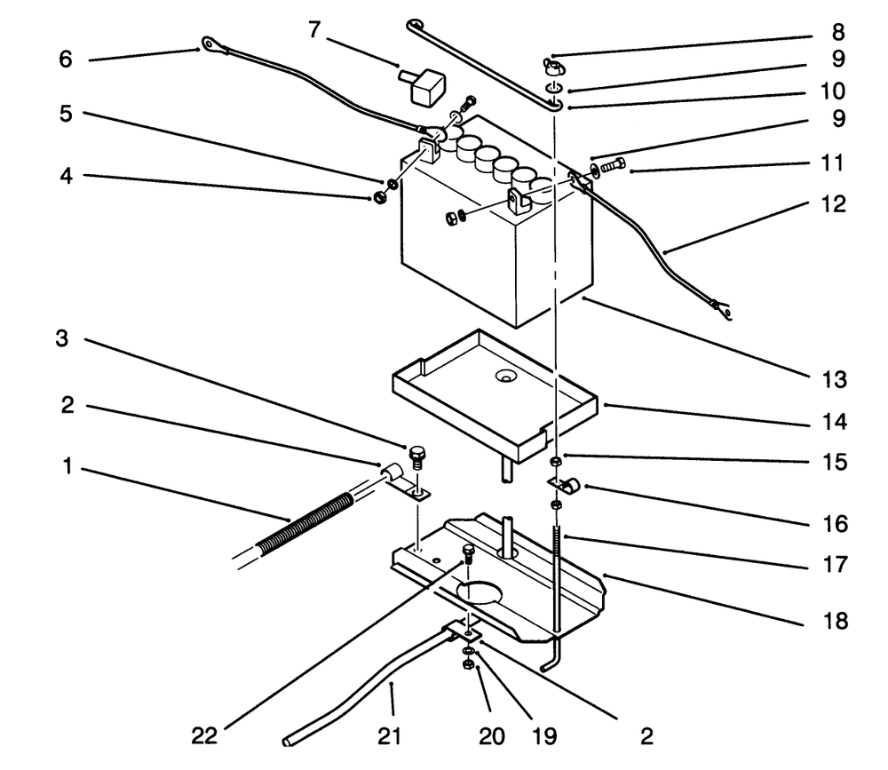 Battery Assembly Diagram and Parts List for 72041 3900001 - 3999999 Toro Lawn Tractor