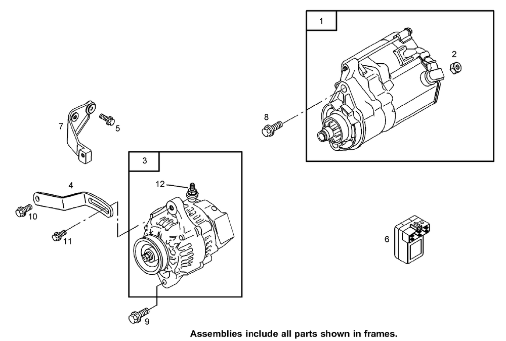 Starter Motor And Alternator Assembly Diagram and Parts List for 74268 (313000001-313999999)(2013) Toro Lawn Mower