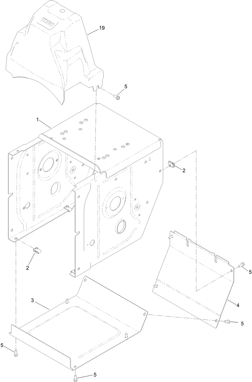 Main Frame And Belt Cover Assembly Diagram and Parts List for 38701 411700000 - 999999999 Toro Power Broom