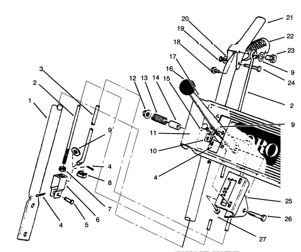 Handle Assembly Right Side Diagram and Parts List for 38054 6900001 - 6999999 Toro Snow Blower