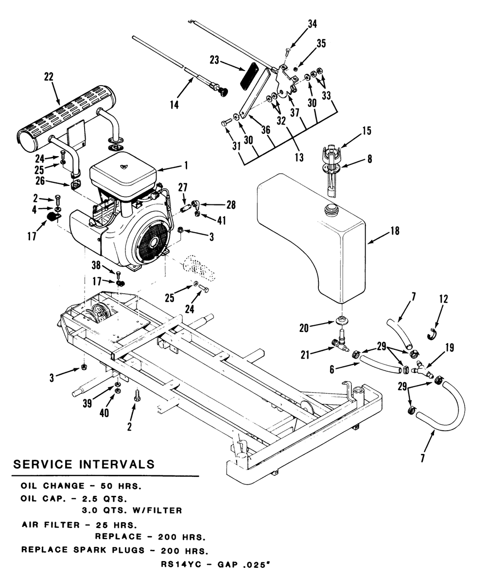 Engine And Fuel System Diagram and Parts List for Z1-24OE03  Toro Lawn Tractor