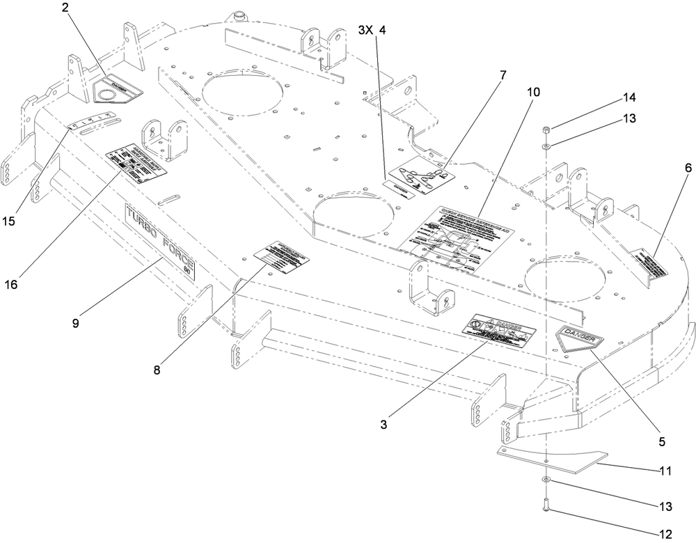 Deck Decal Assembly Diagram and Parts List for 74296 (311000001-311999999)(2011) Toro Lawn Mower