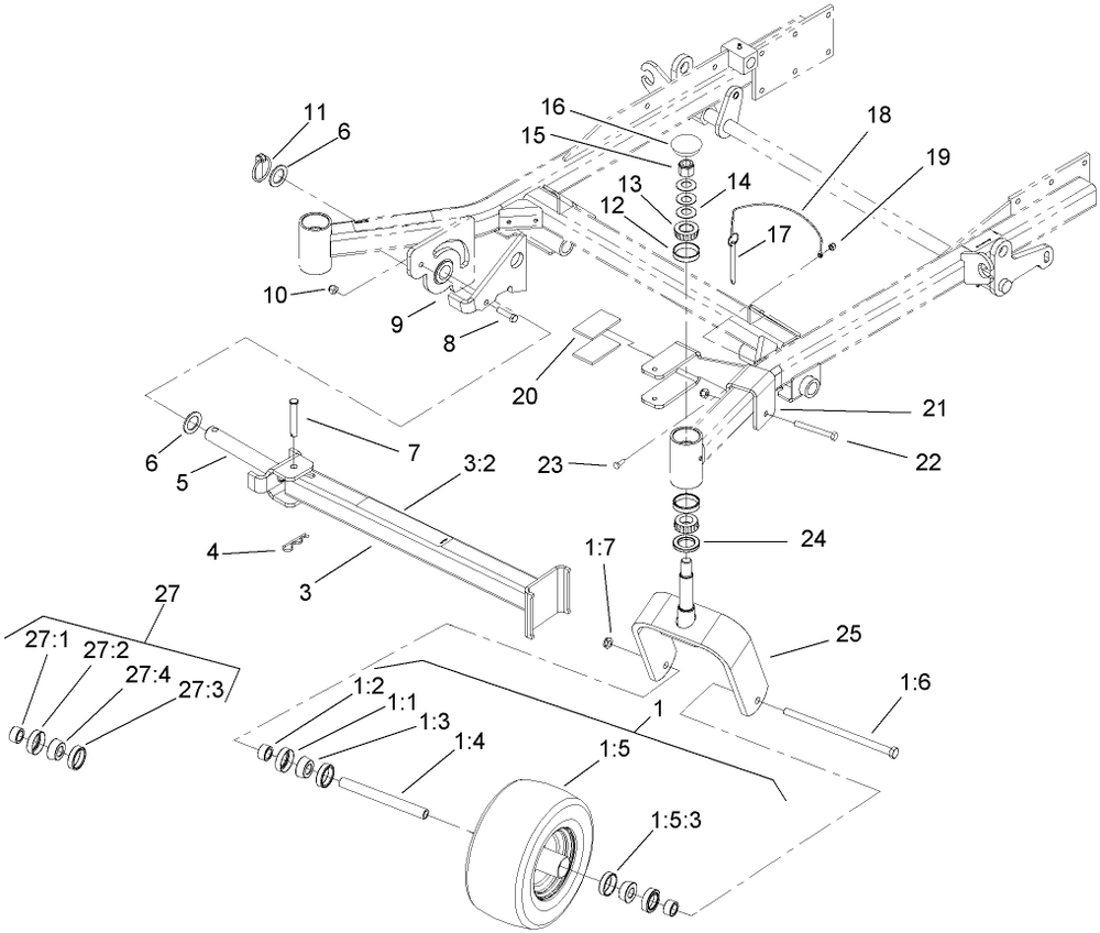 Caster And Z Stand Assembly Diagram and Parts List for 74269CP (270000001-270999999)(2007) Toro Lawn Mower