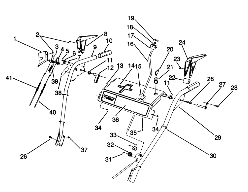 Handle Assembly Diagram and Parts List for 38574 1000001 - 1999999 Toro Snow Blower