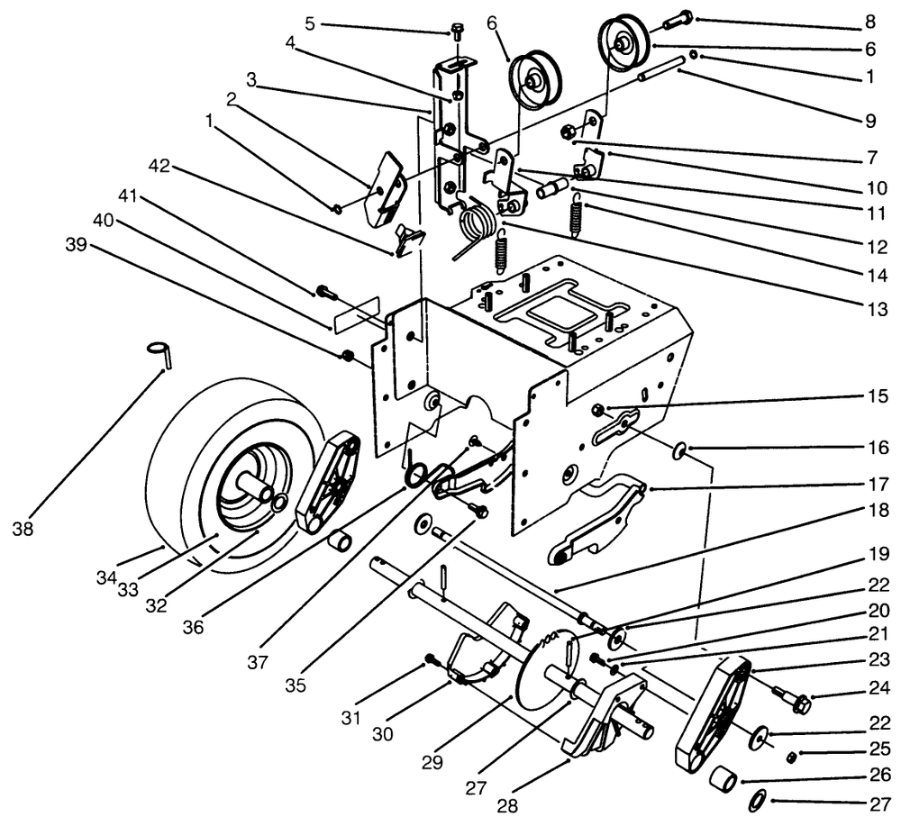 Traction Drive Assembly Diagram and Parts List for 38543 6900001 - 6999999 Toro Snow Blower