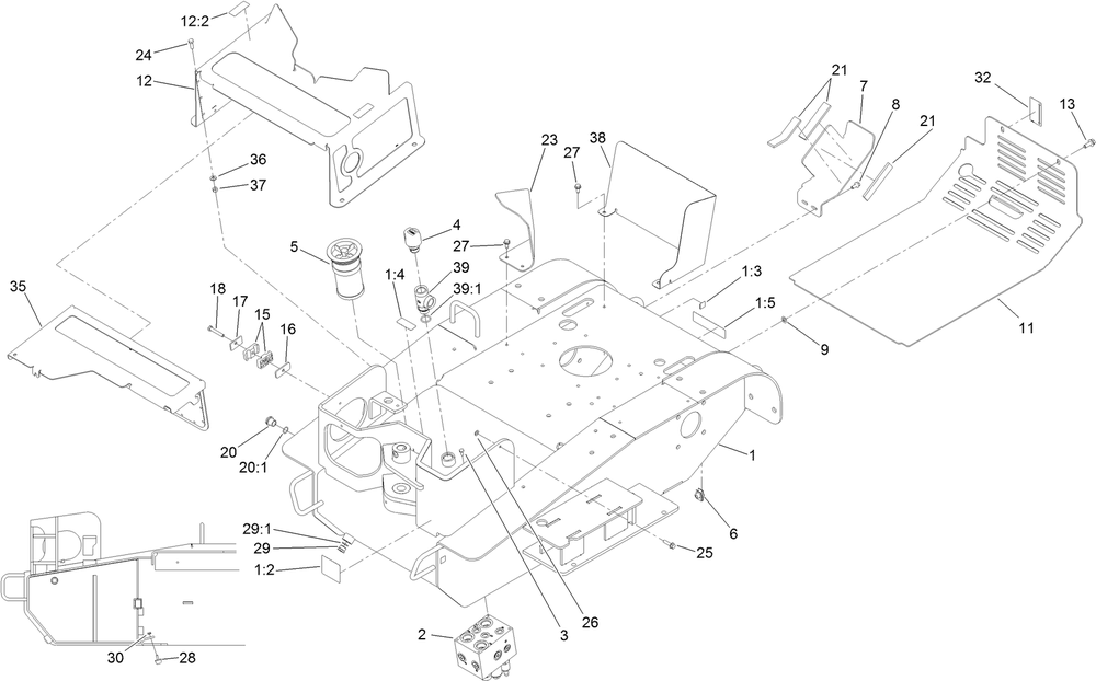 Main Frame Assembly Diagram and Parts List for 23214 404320000 - 405799999 Toro Stump Grinder