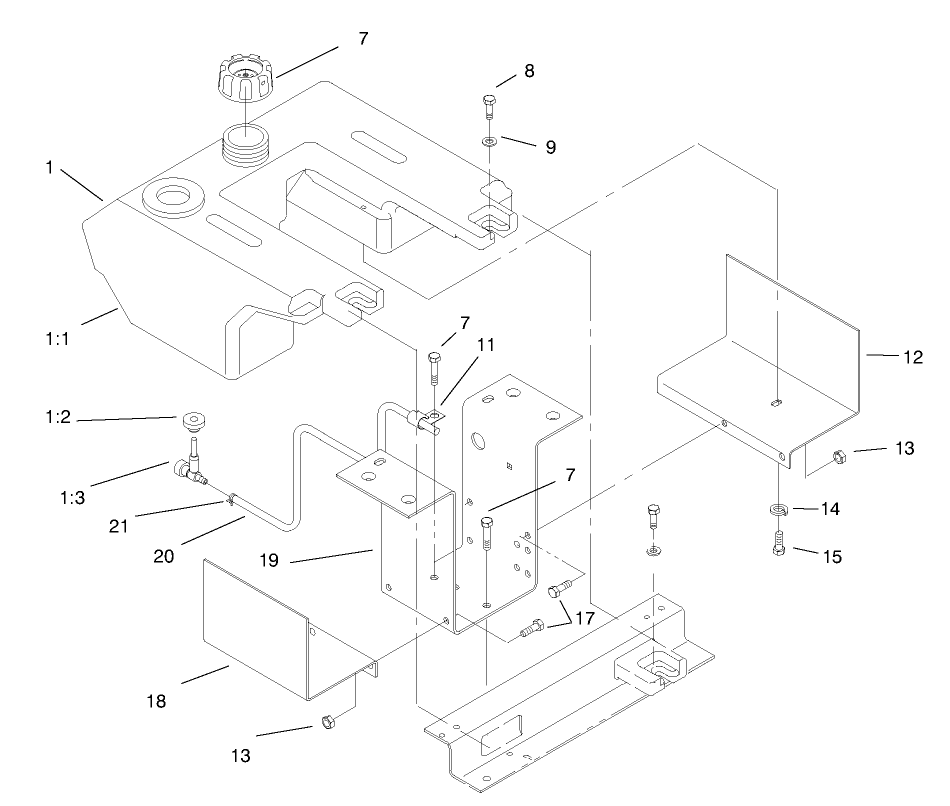Fuel Tank Assembly Diagram and Parts List for 73428 8900001 - 8900499 Toro Lawn Tractor