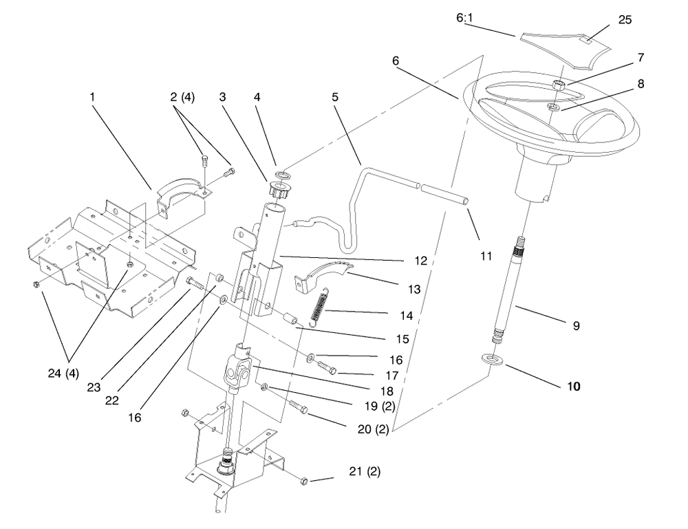 Steering Wheel And Tilt Diagram and Parts List for 72045 8900001 - 8900399 Toro Lawn Tractor