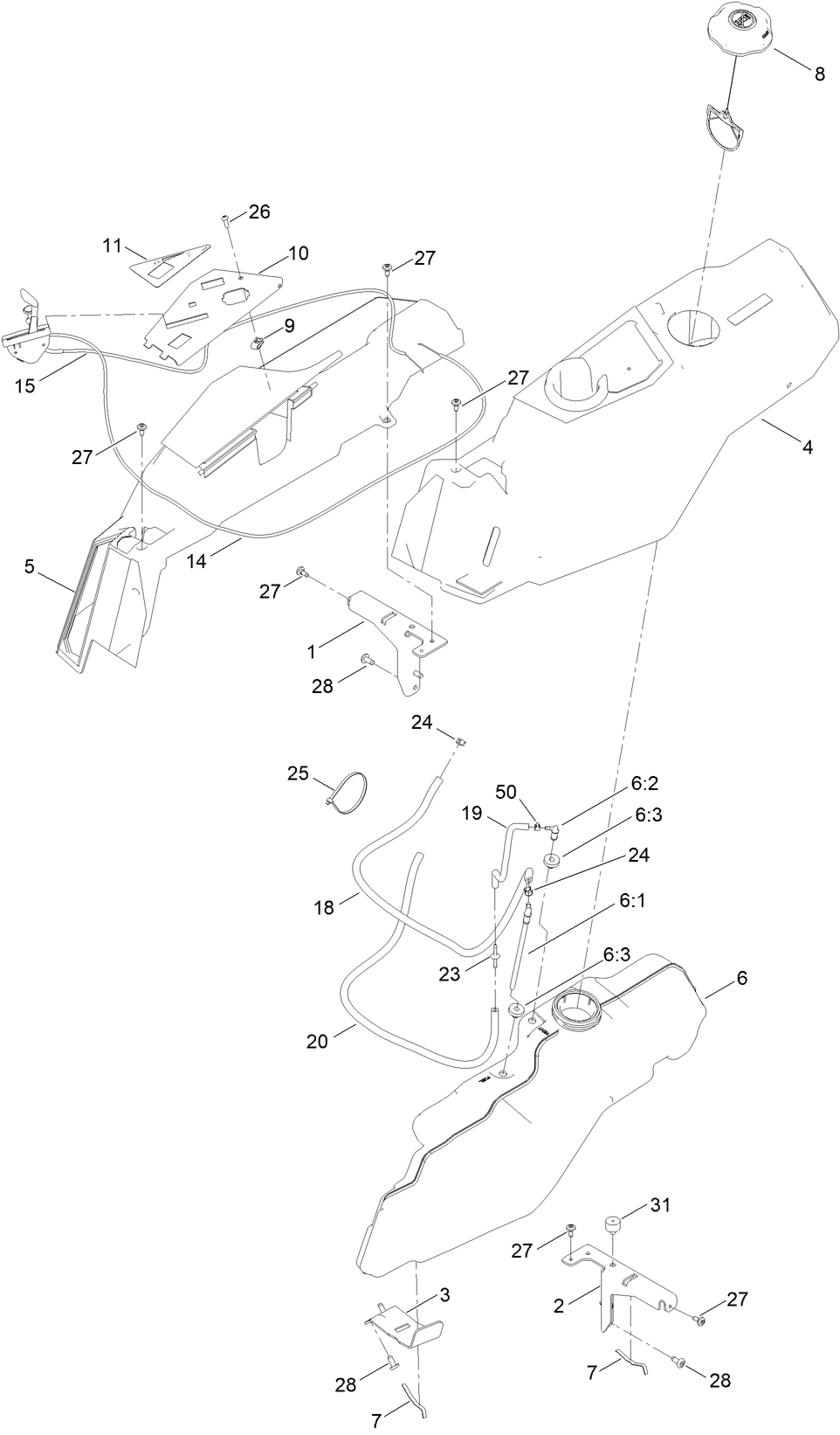 Fuel Pod And Body Styling Diagram and Parts List for 75752TA 414080000 - 999999999 Toro Lawn Tractor