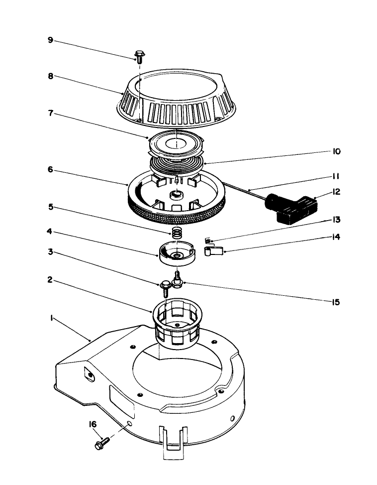 Recoil Assembly Diagram and Parts List for 59250 4000001 - 4999999 Toro Lawn Tractor Accessories