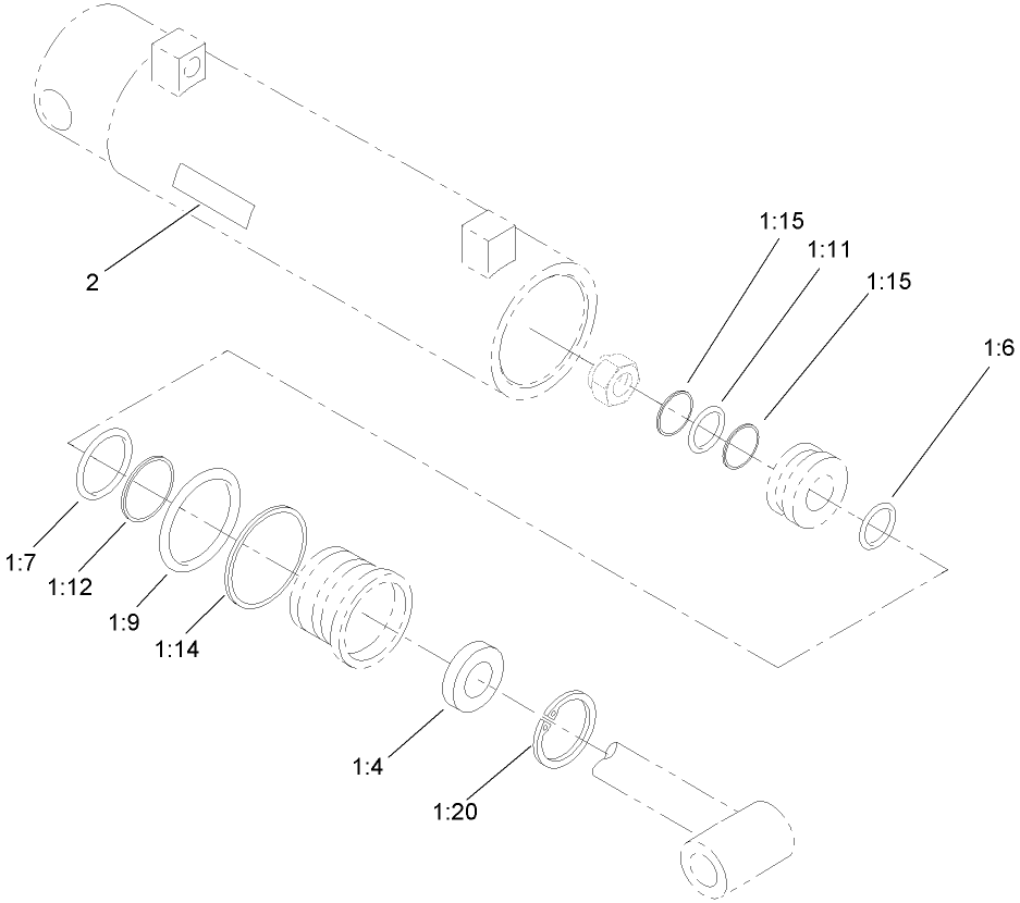 Hydraulic Cylinder Assembly No. 107-9474 Diagram and Parts List for 23163 317000001 - 317999999 Toro Lawn Tractor Accessories