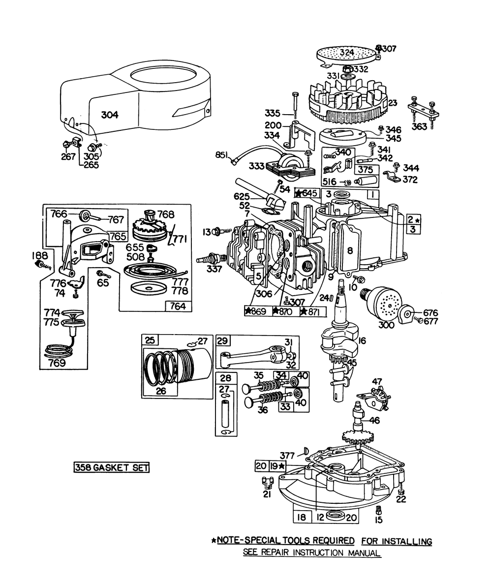 Engine Briggs & Stratton Model No. 92908-1934-01 Diagram and Parts List for 20698 9000001 - 9999999 Toro Lawn Mower
