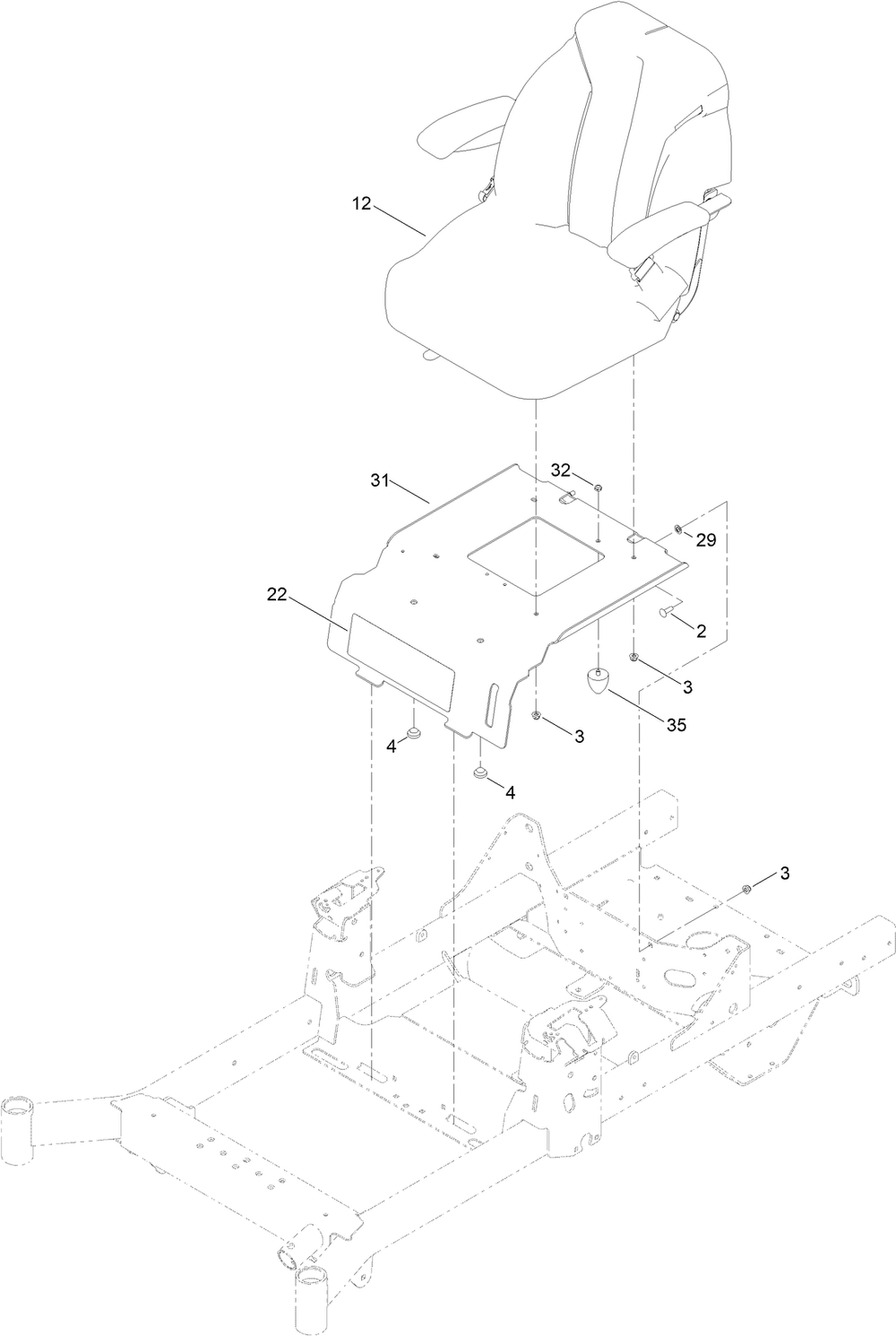 Seat Pan Assembly Diagram and Parts List for 76601 409103364 - 410399999 Toro Lawn Tractor