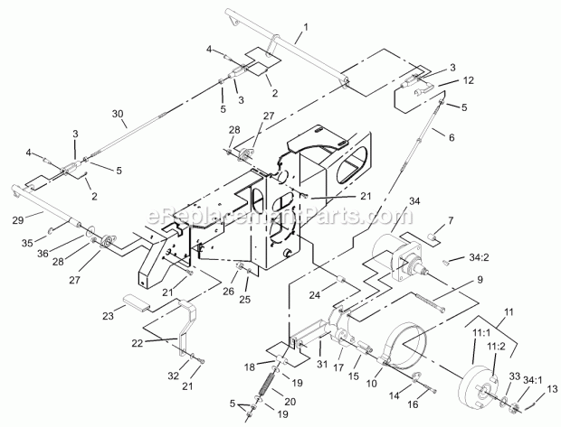 Parking Brake System Assembly Diagram and Parts List for 74179 230007001-230999999 Toro Lawn Mower