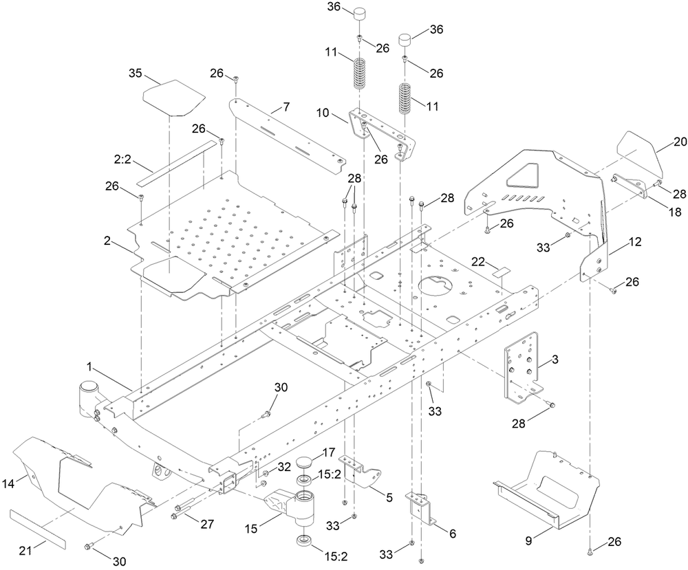Frame Assembly Diagram and Parts List for 75746TA 410040000 - 411599999 Toro Lawn Tractor