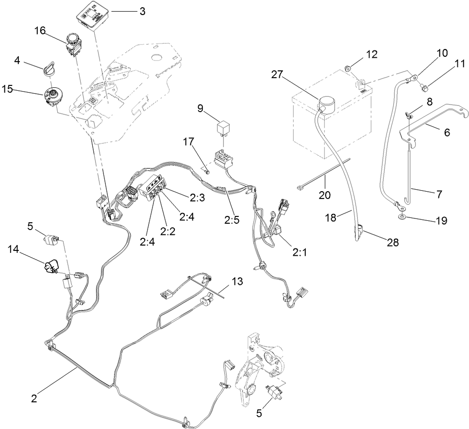 Electrical Assembly Diagram and Parts List for 74938 (312000001-312999999)(2012) Toro Lawn Mower