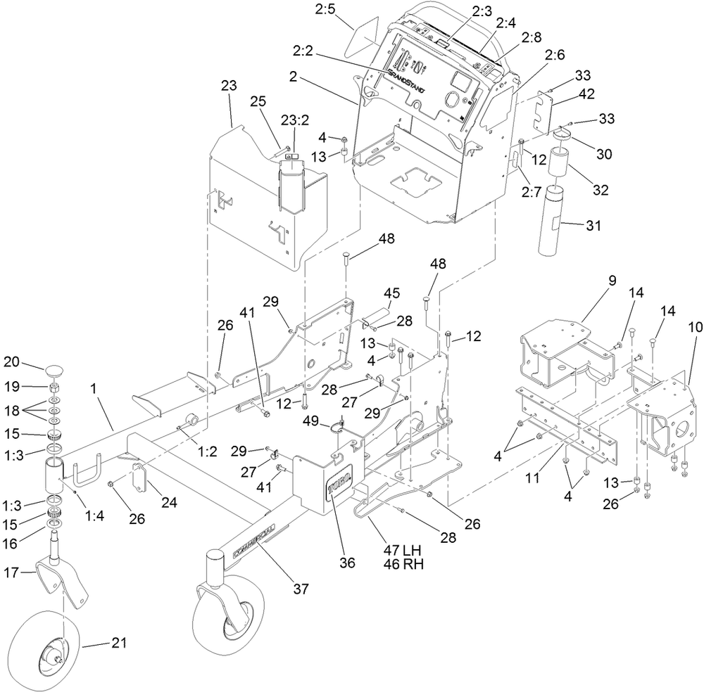 Frame Assembly Diagram and Parts List for 74568TE (311000001-311999999)(2011) Toro Lawn Mower