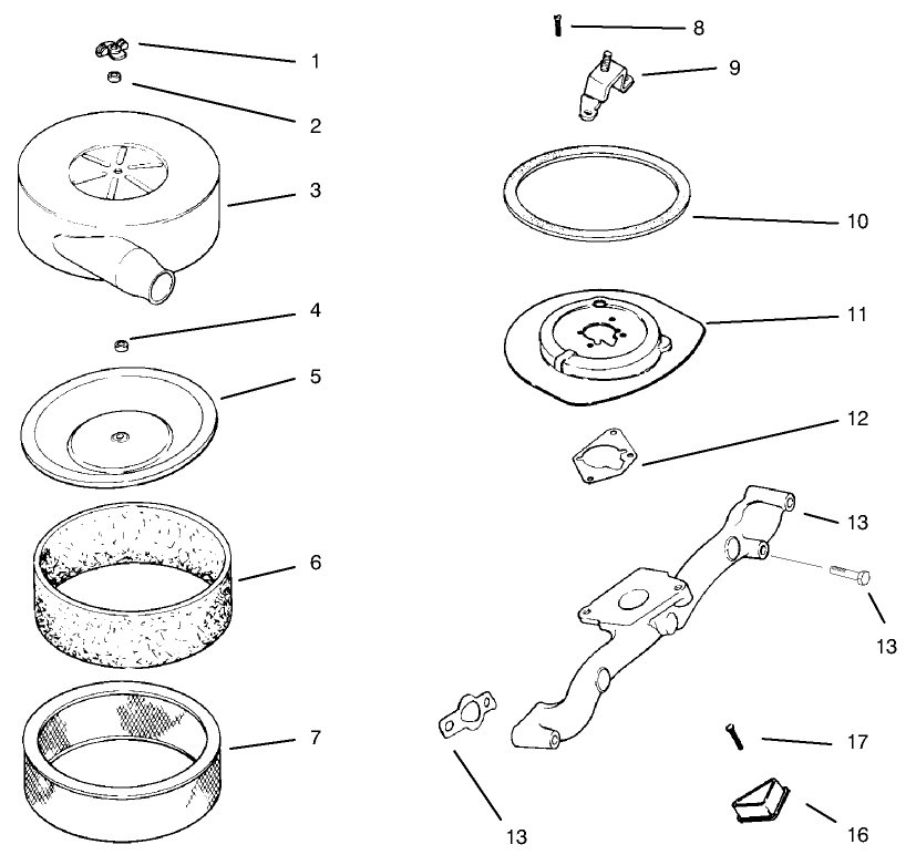 Air Intake/Filtration Diagram and Parts List for 30612 790001 - 799999 Toro Lawn Tractor