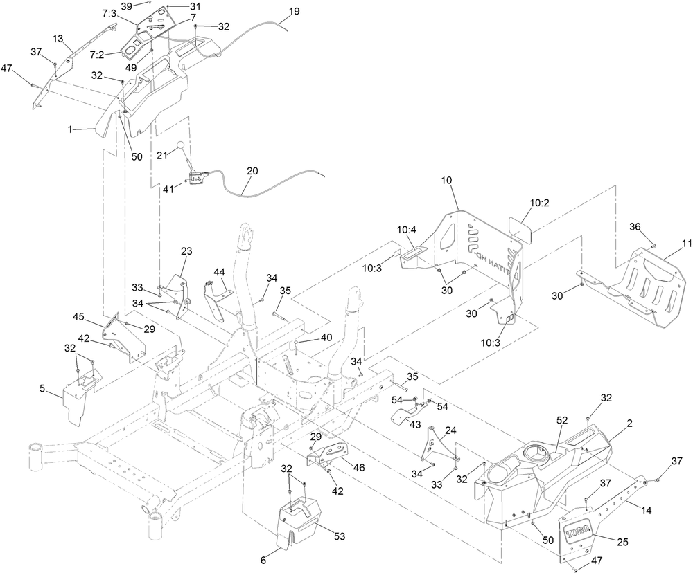 Control Console And Guard Assembly Diagram and Parts List for 74450 400000000-402099999 Toro Lawn Tractor