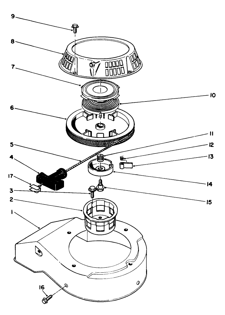 Recoil Assembly (Model No. 47pl0-3) Diagram and Parts List for 22036 1000001 - 1999999 Toro Lawn Mower