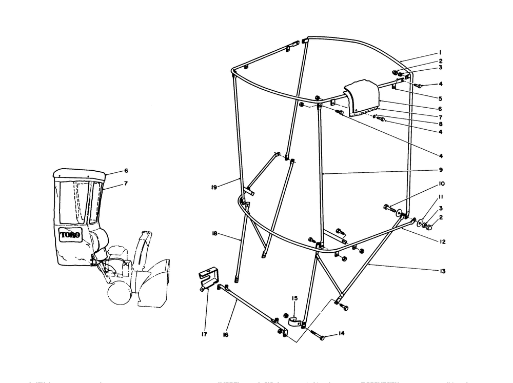 Snow Cab Assembly No. 68-9500 (Optional) Diagram and Parts List for 38540 1000001 - 1999999 Toro Snow Blower