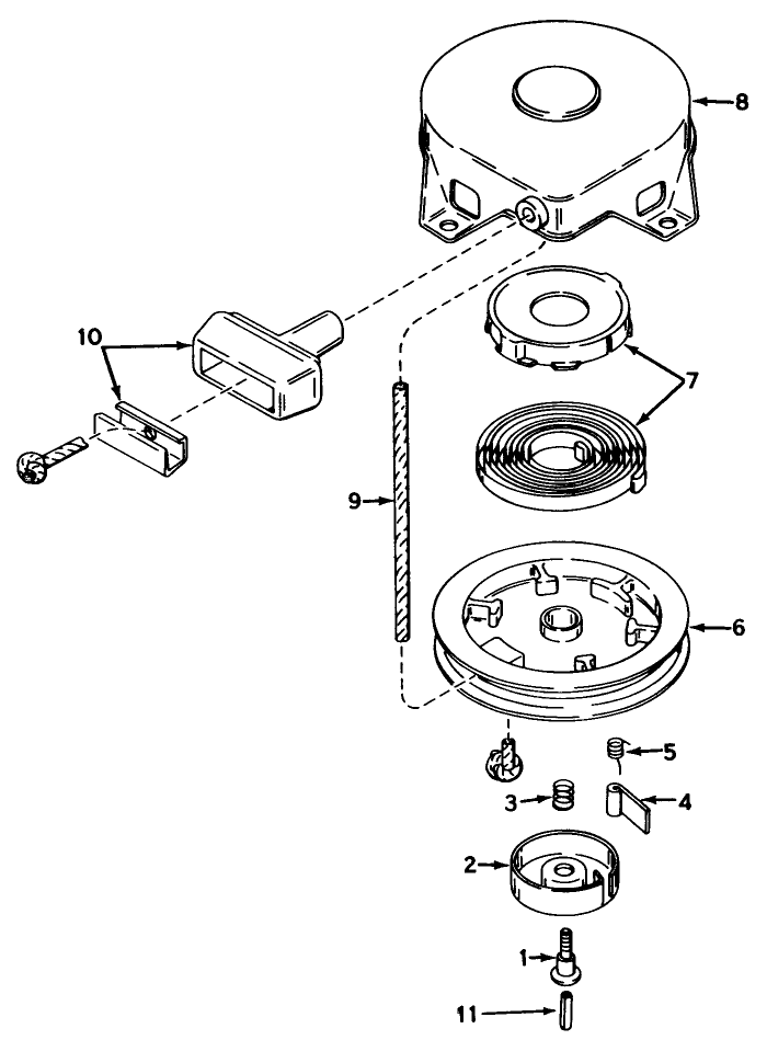 Rewind Starter No. 590420 Diagram and Parts List for 23267 1000001 - 1999999 Toro Lawn Mower