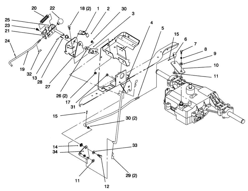 Gear Shift Linkage Diagram and Parts List for 72043 6900001 - 6999999 Toro Lawn Tractor