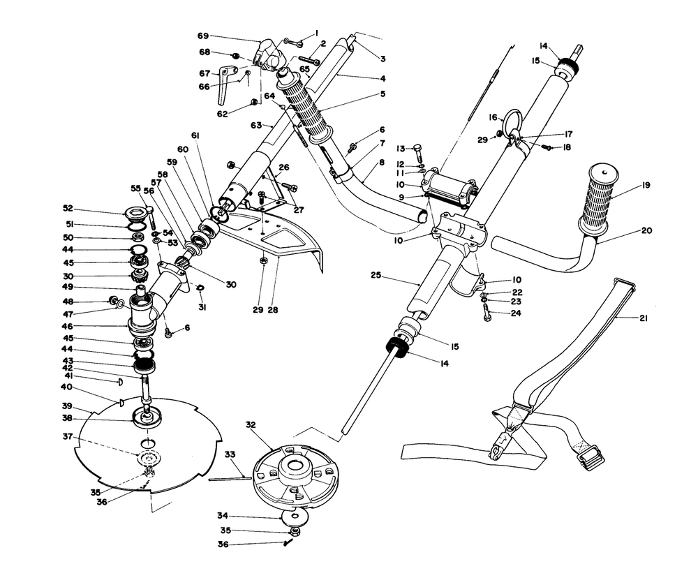 Drive Shaft & Trimmer Head Assembly Diagram and Parts List for 51608 2000001 - 2999999 Toro Trimmer