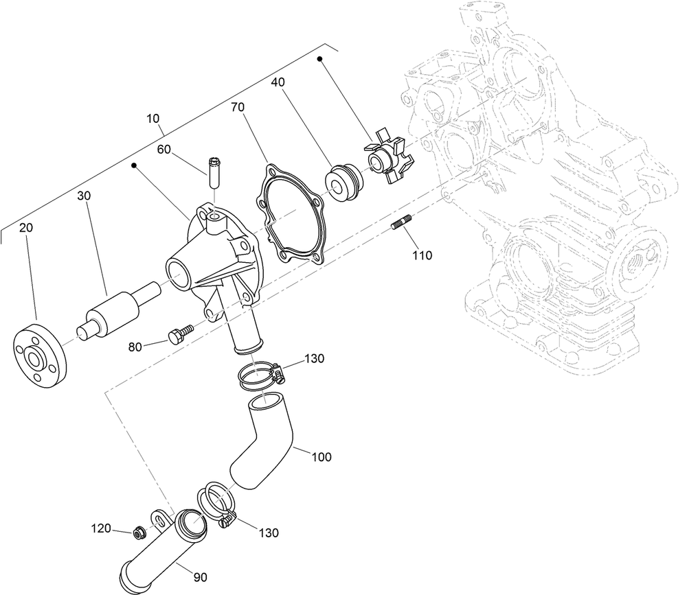 Water Pump And Water Pipe Assembly Diagram and Parts List for 74264TE (314000001-314999999)(2014) Toro Lawn Mower