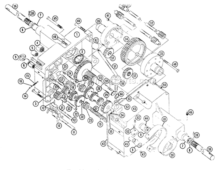 Transmission Parts List Diagram and Parts List for 854 1964 Toro Lawn Tractor