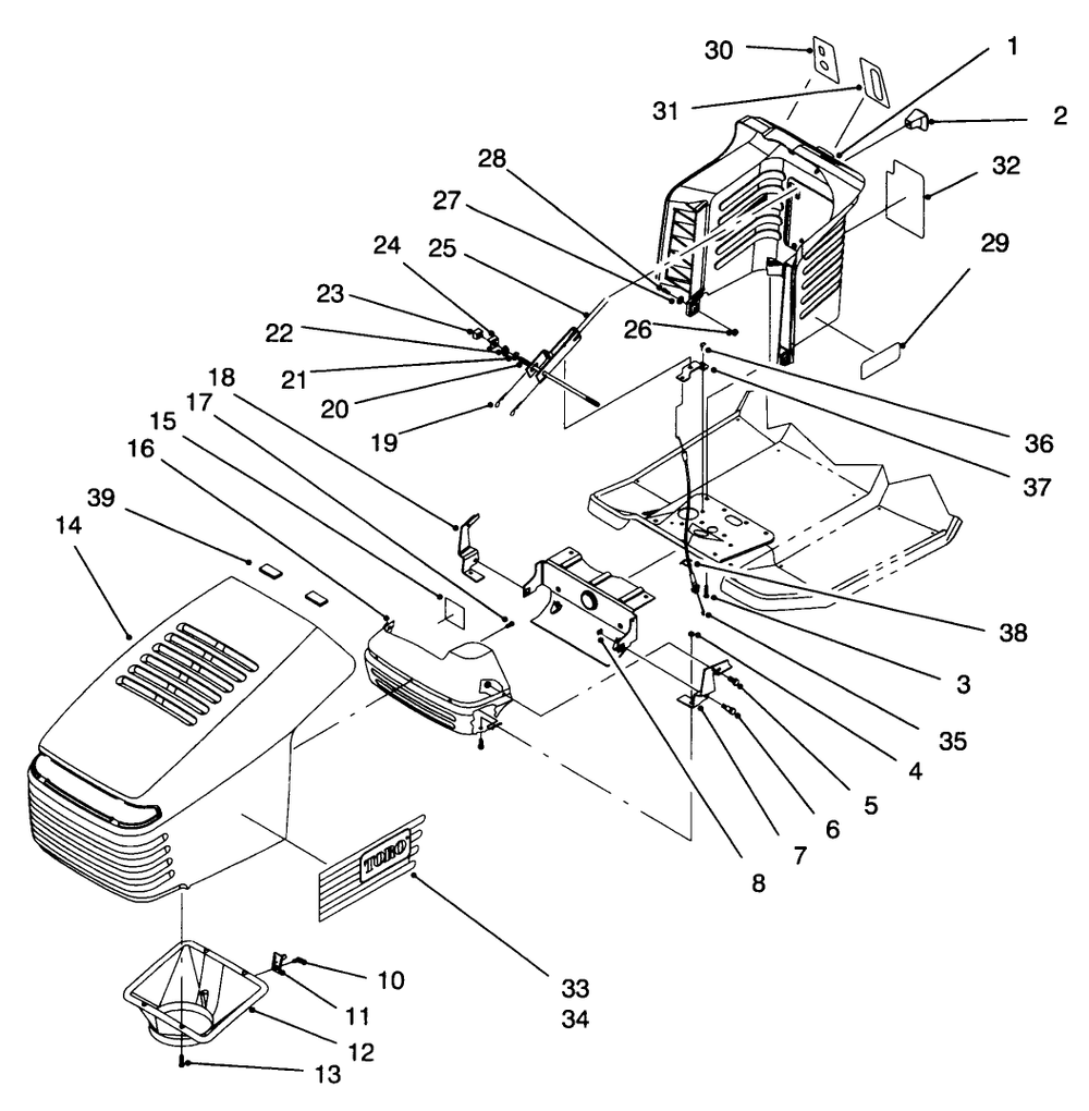 Hood Assembly Diagram and Parts List for 71196 6900001 - 6999999 Toro Lawn Tractor
